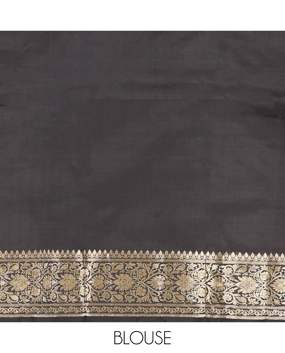 Black buttas kathan silk saree, traditional zari design border, and floral jaal pallu - Image 6