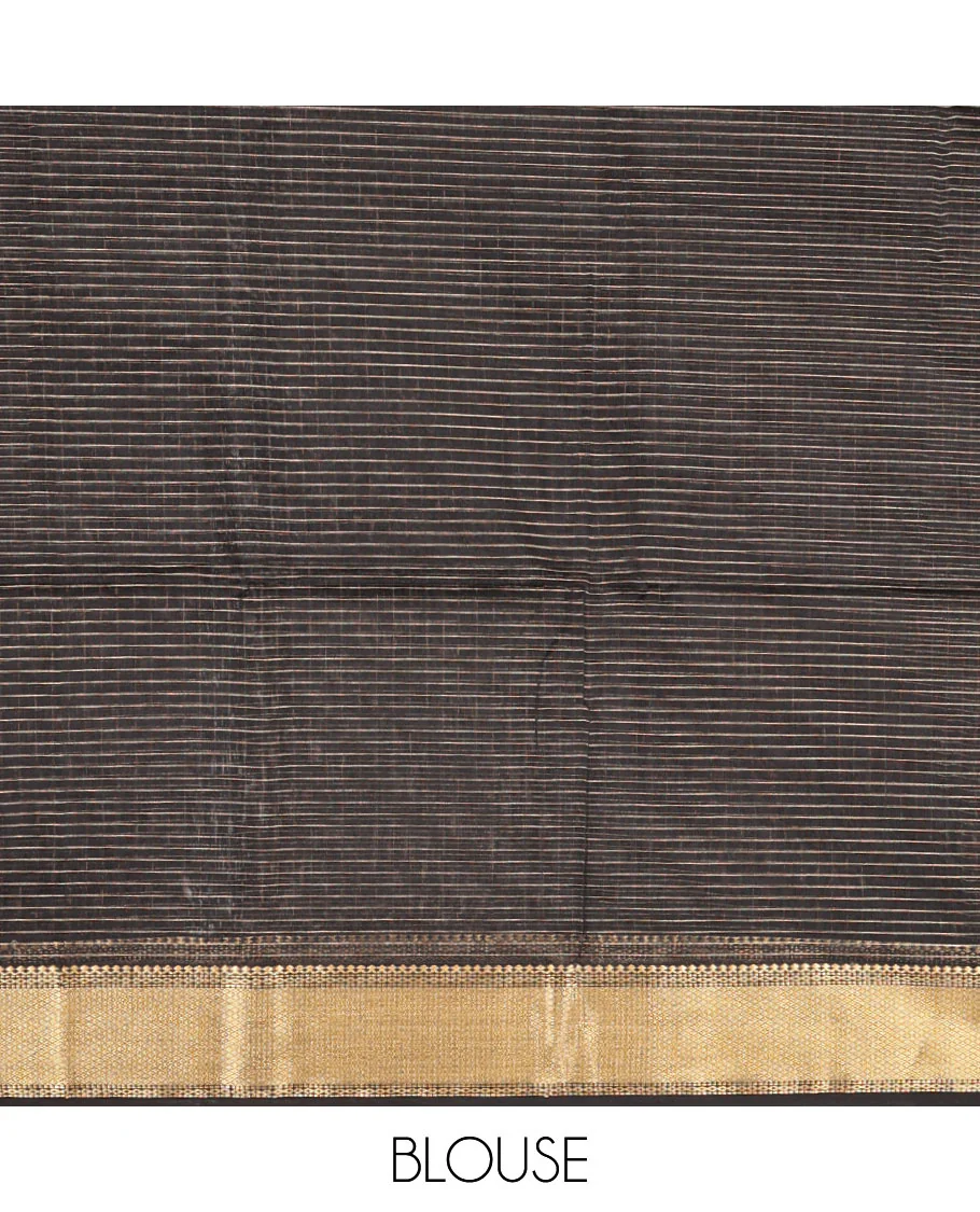 Black Maheshwari Cotton Saree, Gleamed Up with Micro-Checked Design All Over Its Body, Highlighted by Traditional Zari Border, Pallu Steeped with Zari Stripes, and Paired with a Matching Blouse - Image 5