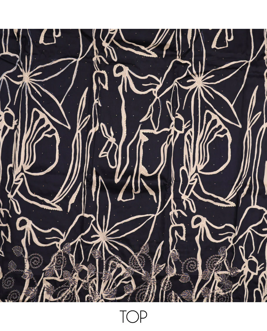 Black Material Chudidar Set, Artfully Detailed with Abstract Print and Floral Embroidered Cotton Top, a Plain Cotton Bottom, and Paired with Intricately Printed Cotton Dupatta - Image 2
