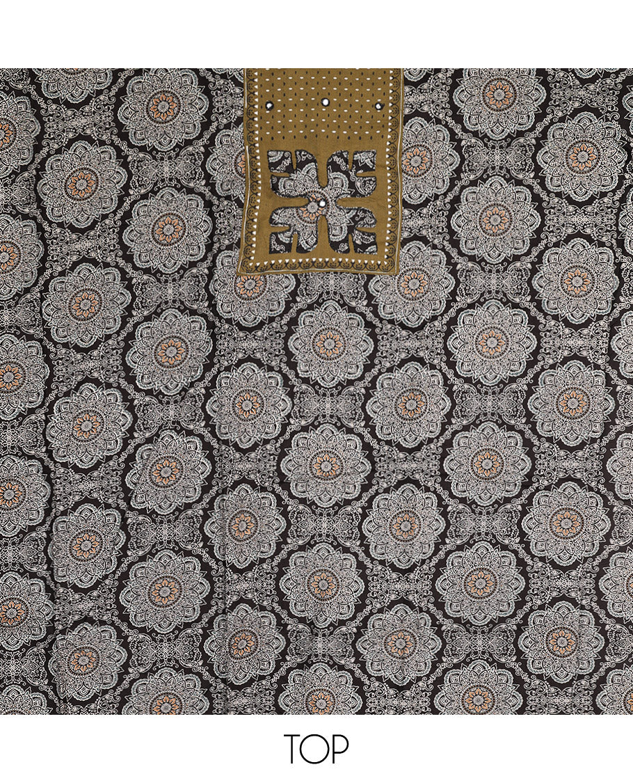 Black Material Chudidar Set, Decked Up with Intricately Printed and Neck Work on Cotton Top, a Contrast Plain Cotton Bottom, and Paired with a Warli-Printed Cotton Dupatta - Image 2