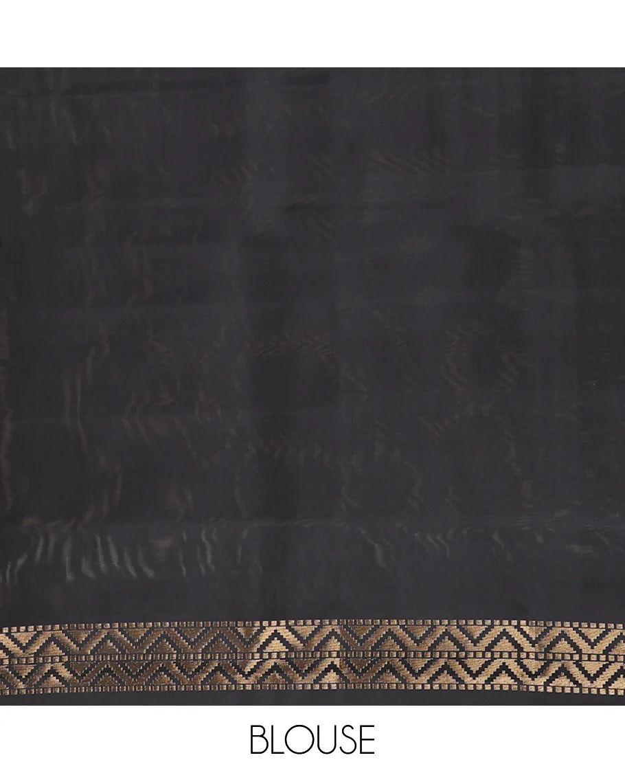 Black Plain Mayuri Soft Silk Saree, Spotlighted with Temple Zari Border, Geometric Patterned Pallu and Paired with a Matching Blouse - Image 6