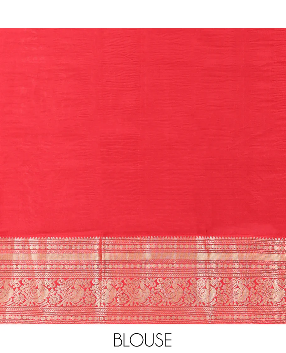 Black Vasundhara Silk Saree Embellished with Checks All Over Its Body, Complemented by Contrast Border of Rekku, Neli, Rudraksham, Kathir, and Mayil Designs, a Grand Pallu of Intricate Designs, and Paired with a Contrast Blouse - Image 6