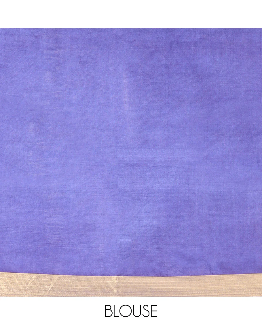 Blue Banana Pith Saree Spotlighted with Square Zari Buttas, Bavanji Border, Gleaming Zari Striped Pallu, and Paired with a Matching Plain Blouse - Image 5