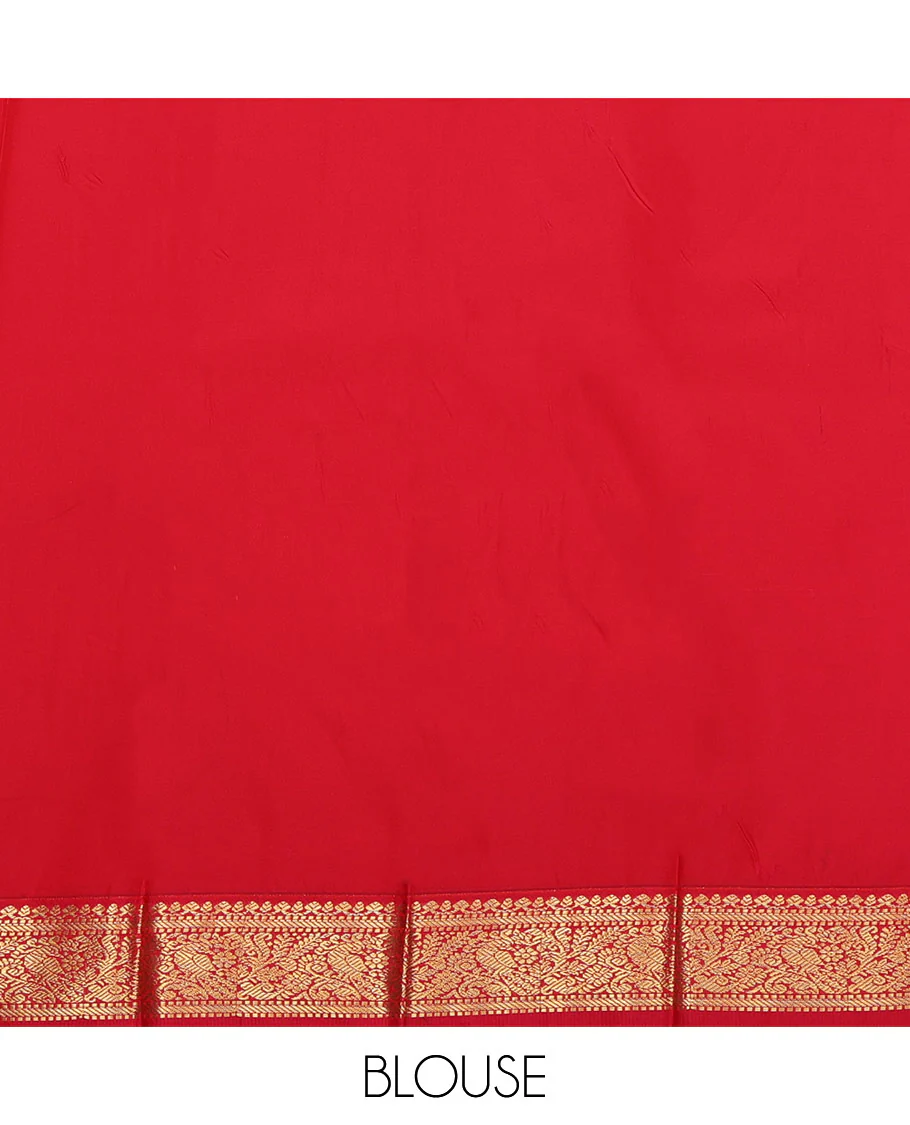Blue Budget Silk Saree, Accentuated with Zari Buttas and Stripes All Over Its Body, Complemented by a Contrast Traditional Zari Design Border, Grand Jaal Pallu, and Paired with a Contrast Blouse - Image 4