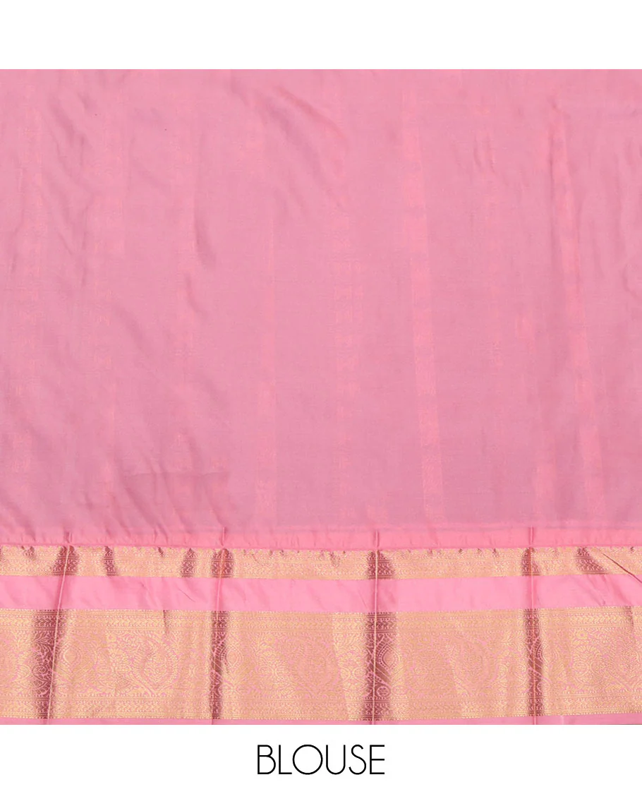 Blue Budget Silk Saree, Elevated with Zari Buttas on Its Body, Complemented by a Contrast Traditional Zari Design Rettai Pettu Border, Subtle Zari Woven Pallu, and Paired with a Contrast Blouse - Image 4