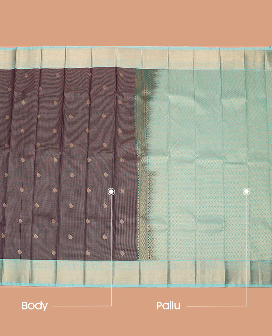 Blue Budget Silk Saree Meticulously Designed with Zari Buttas and Zari Micro-Checks, Complemented by a Contrast Peacock Zari-Woven Border, Pallu Steeped with Geometric Patterns, and Paired with a Contrast Blouse - Image 3