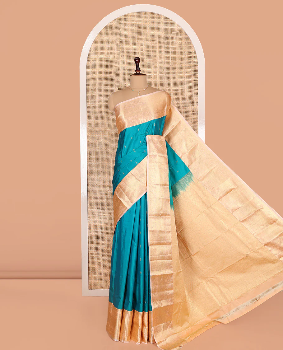 Blue Budget Silk Saree, Woven with Zari Buttas on Its Body, Complemented by a Contrast Traditional Zari Design Border, Intricate Pallu, and Paired with a Contrast Blouse