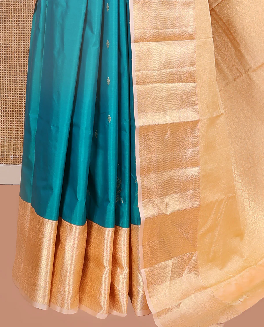 Blue Budget Silk Saree, Woven with Zari Buttas on Its Body, Complemented by a Contrast Traditional Zari Design Border, Intricate Pallu, and Paired with a Contrast Blouse - Image 3