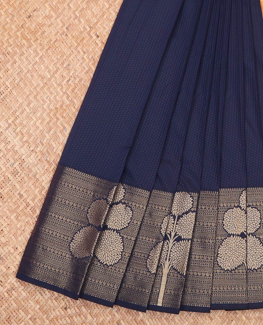 Blue Embossed Budget Silk Saree, Subtly Sparkled with Traditional Zari Border of Floral Motifs, Contrast Grand Jaal Pallu and Paired with a Contrast Blouse