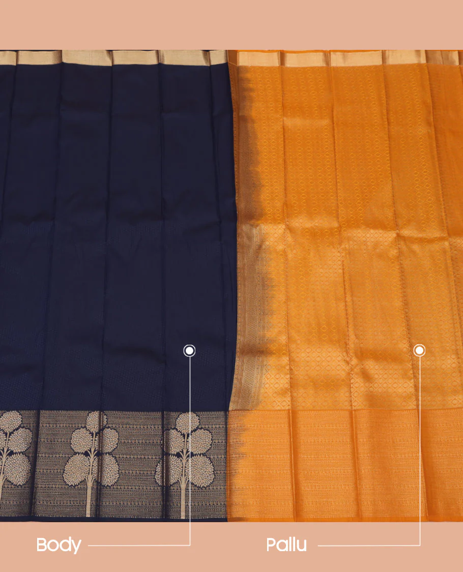 Blue Embossed Budget Silk Saree, Subtly Sparkled with Traditional Zari Border of Floral Motifs, Contrast Grand Jaal Pallu and Paired with a Contrast Blouse - Image 3