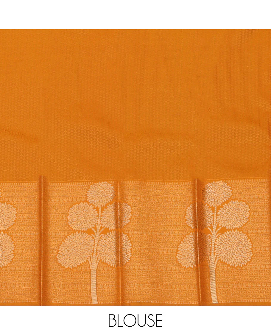 Blue Embossed Budget Silk Saree, Subtly Sparkled with Traditional Zari Border of Floral Motifs, Contrast Grand Jaal Pallu and Paired with a Contrast Blouse - Image 4