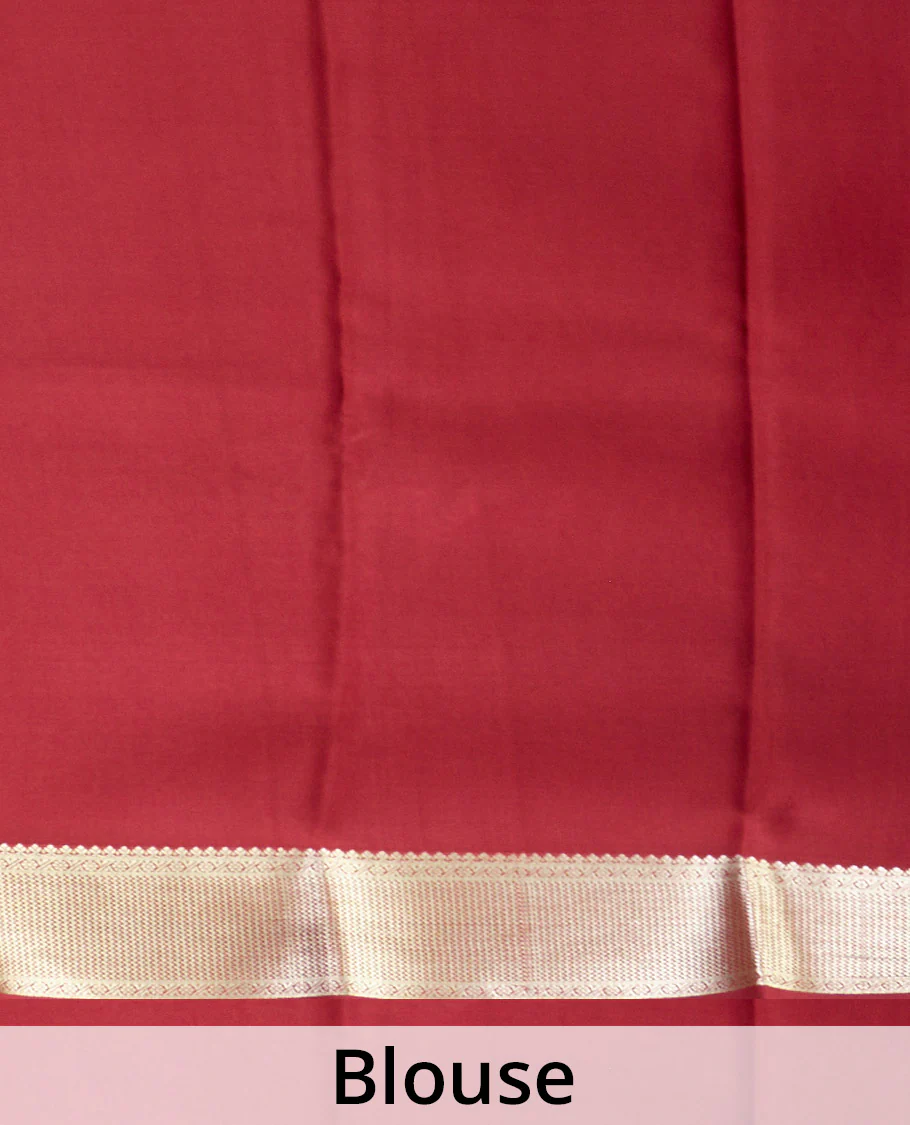 Blue floral zari buttas Mysore silk saree, contrast maroon traditional zari border, and pallu of jaal pattern - Image 5