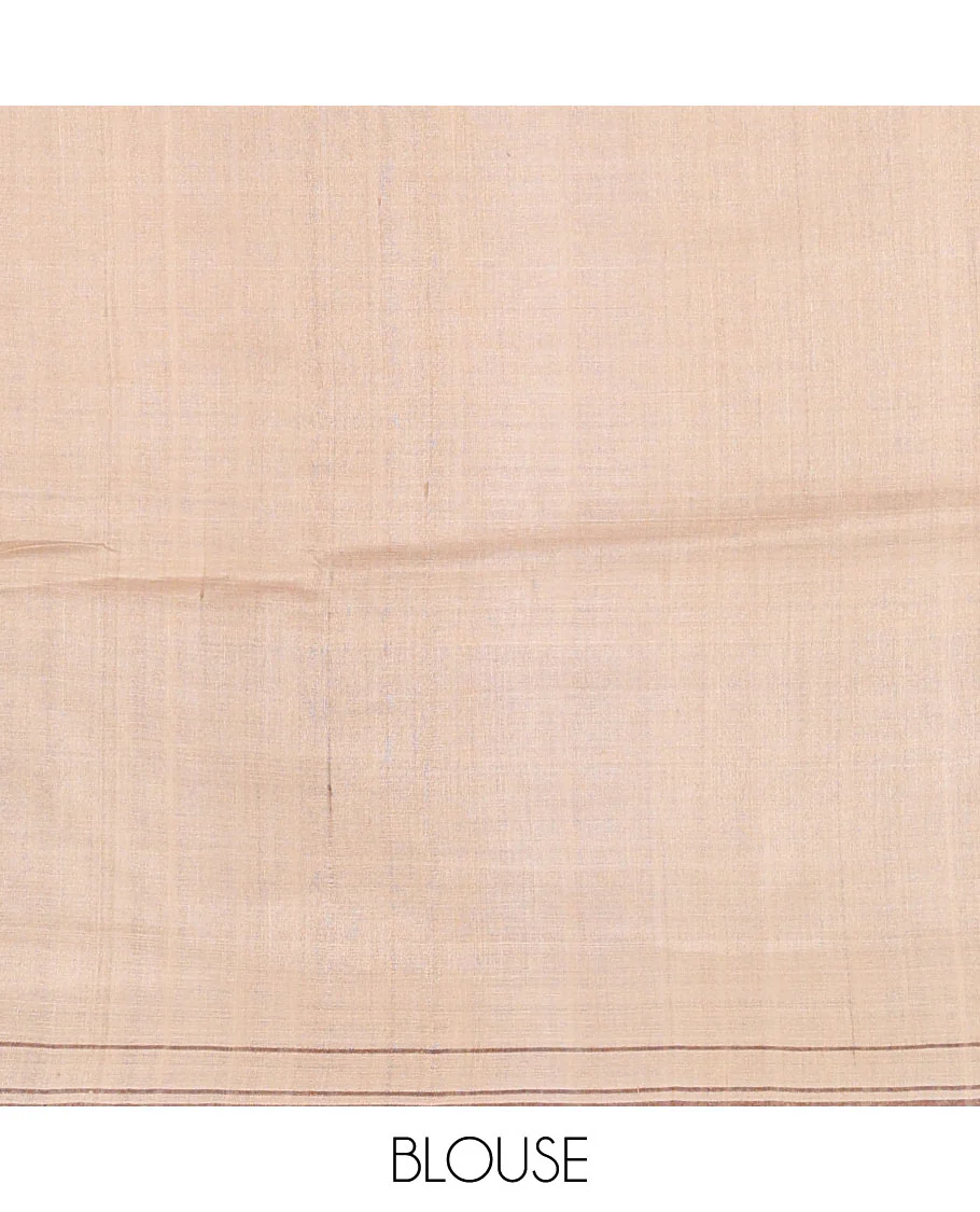 Blue heathered tussar silk saree, contrast striped border, and contrast striped pallu - Image 4