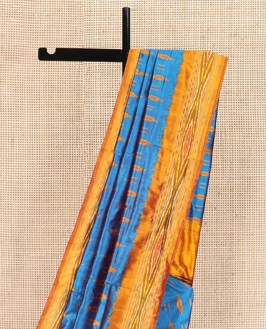 Blue Ikkat Silk Saree Enlivened with Ikkat Buttas, Featuring a Contrast Ikkat-Textured Border and a Pallu Steeped in Ikkat Textures and Stripes - Image 4
