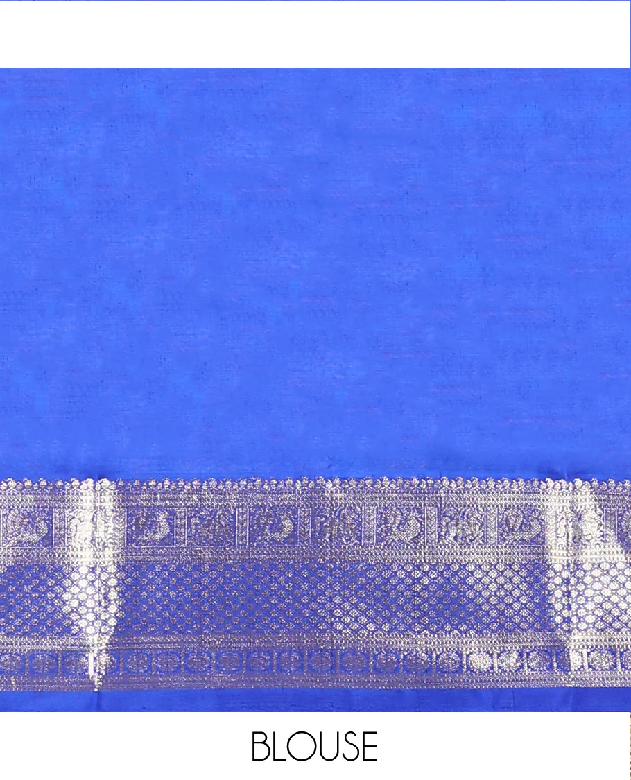 Blue peacock buttas Venkatagiri silk saree, contrast traditional zari design border, and zari-rich jaal pallu - Image 6