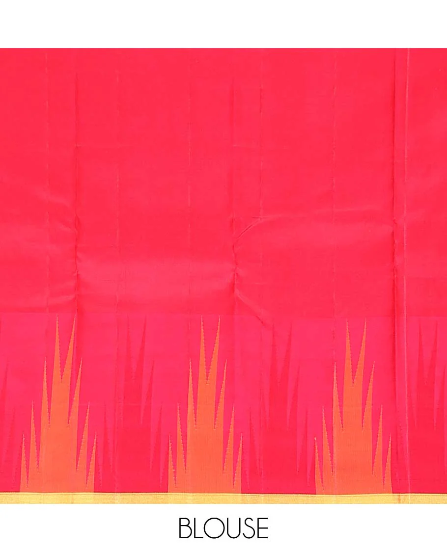 Blue plain Bangalore silk saree, contrast temple piping border, and zari-rich pallu of temple designs - Image 6
