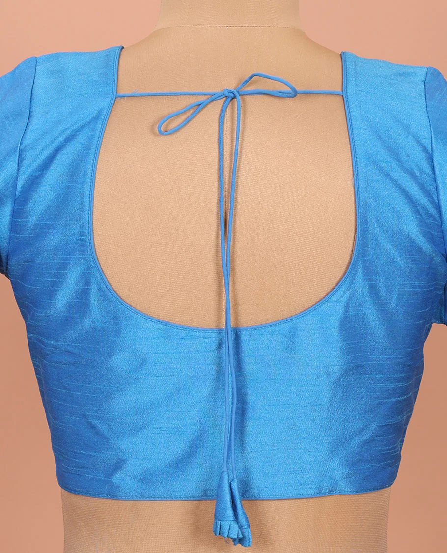 Blue plain front-back round-neck elbow sleeve readymade blouse - Image 4