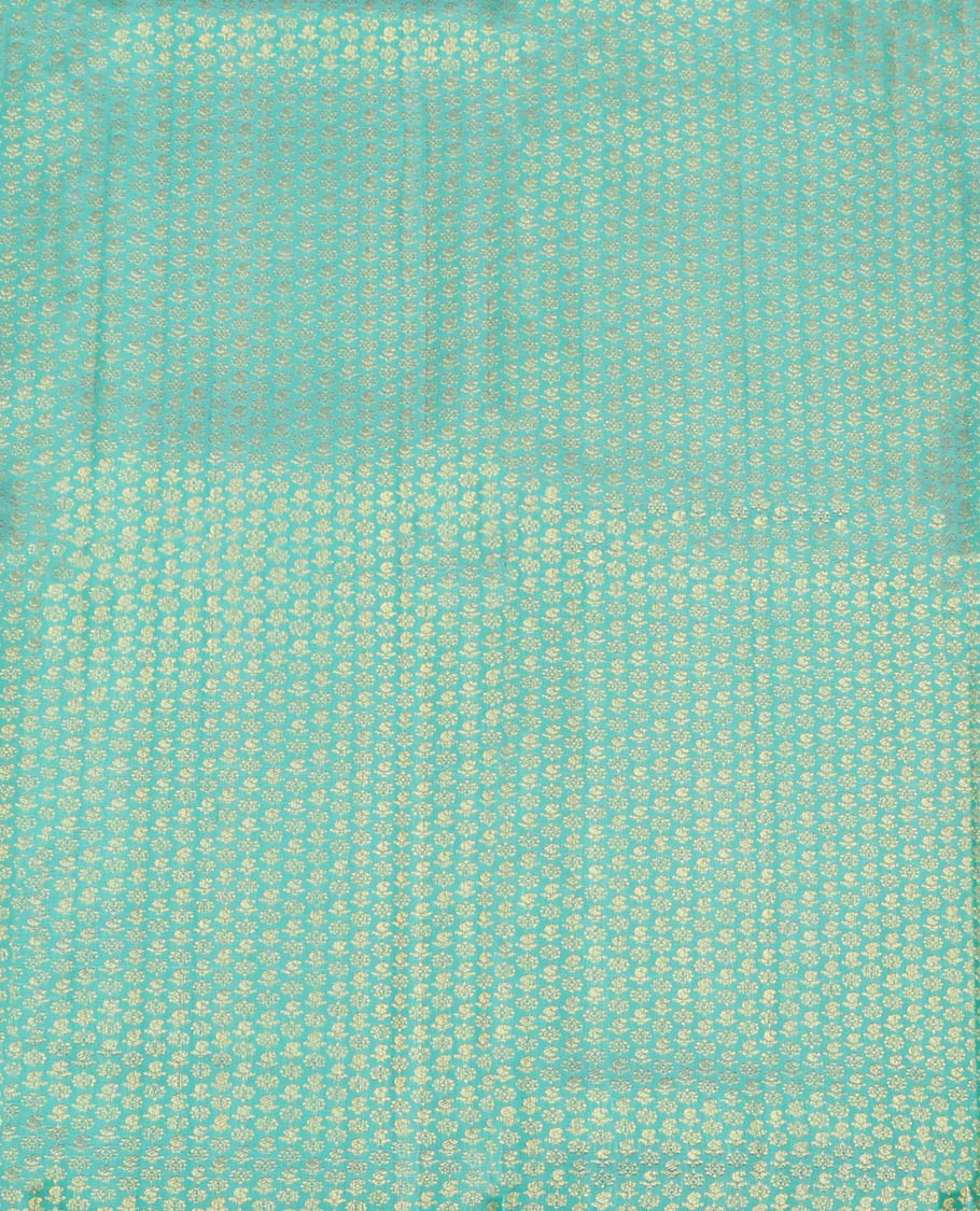 Blue Pure Silk Half-Saree, Gleamed Up with Zari Buttas on Its Skirt, Complemented by a Contrast Border Featuring Kodi Visiry, Neli, Muthu, and Jaal Designs, Comes with a Contrast Blouse and a Dhavani of Jaal Designs - Image 4