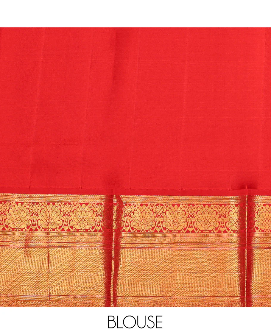 Blue Pure Silk Half-Saree, Gleamed Up with Zari Buttas on Its Skirt, Complemented by a Contrast Border Featuring Kodi Visiry, Neli, Muthu, and Jaal Designs, Comes with a Contrast Blouse and a Dhavani of Jaal Designs - Image 7