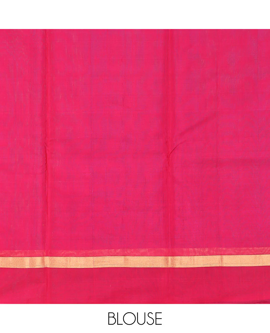 Blue Silk Cotton Saree Ornamented with Buttas All Over the Body, Complemented by a Contrast Floral Zari Motifs Border, Featuring a Contrast Pallu of Floral Zari Designs, and Paired with a Contrast Blouse - Image 4