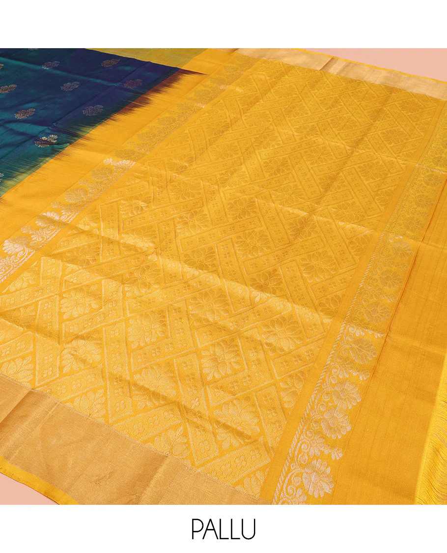 Blue Uppada Silk Saree Elevated with Floral Zari Buttas, Complemented by a Contrast Border of Floral Butta Enclosed Square Design, Pallu Decked Up with Intricate Designs, and Paired with a Contrast Blouse - Image 5