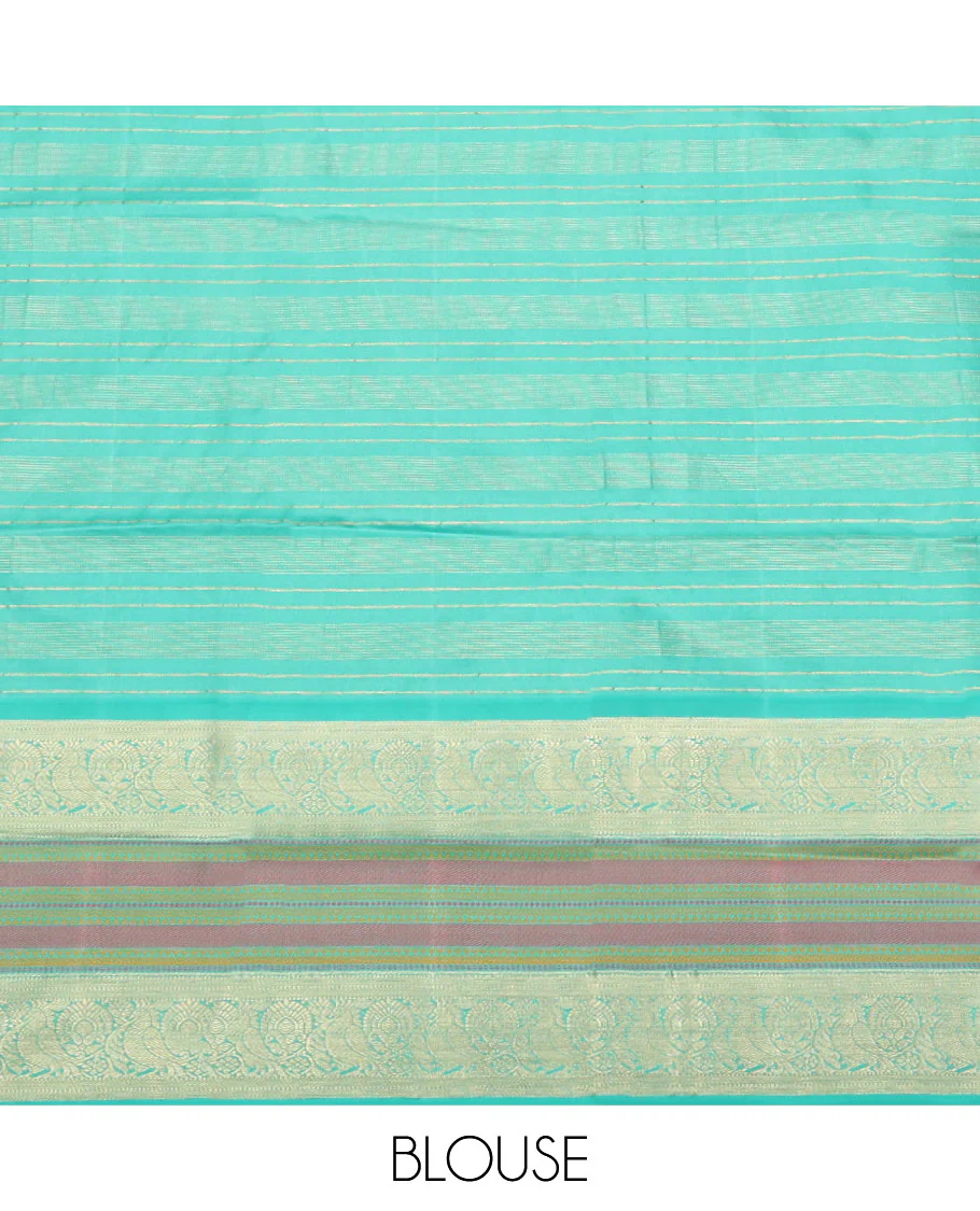 Blue Vasundhara Silk Saree, Adorned with Zari Buttas Enclosed Checks All Over Its Body, Complemented by a Contrast Border of Kathir, Muthu, and Rudraksham Designs, Grand Intricate Pallu, and Paired with a Contrast Blouse - Image 8