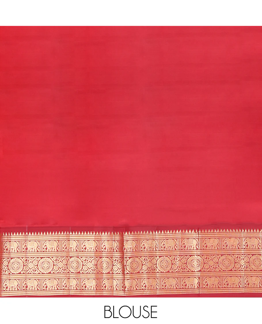 Blue Vasundhara Silk Saree, Embellished with Mayil and Yaanai Buttas Across Its Body, Complemented by a Contrast Korvai Border of Rekku, Banaras, Yaanai, and Chakram Designs, Gleaming Jaal Pallu, and Paired with a Contrast Blouse - Image 6
