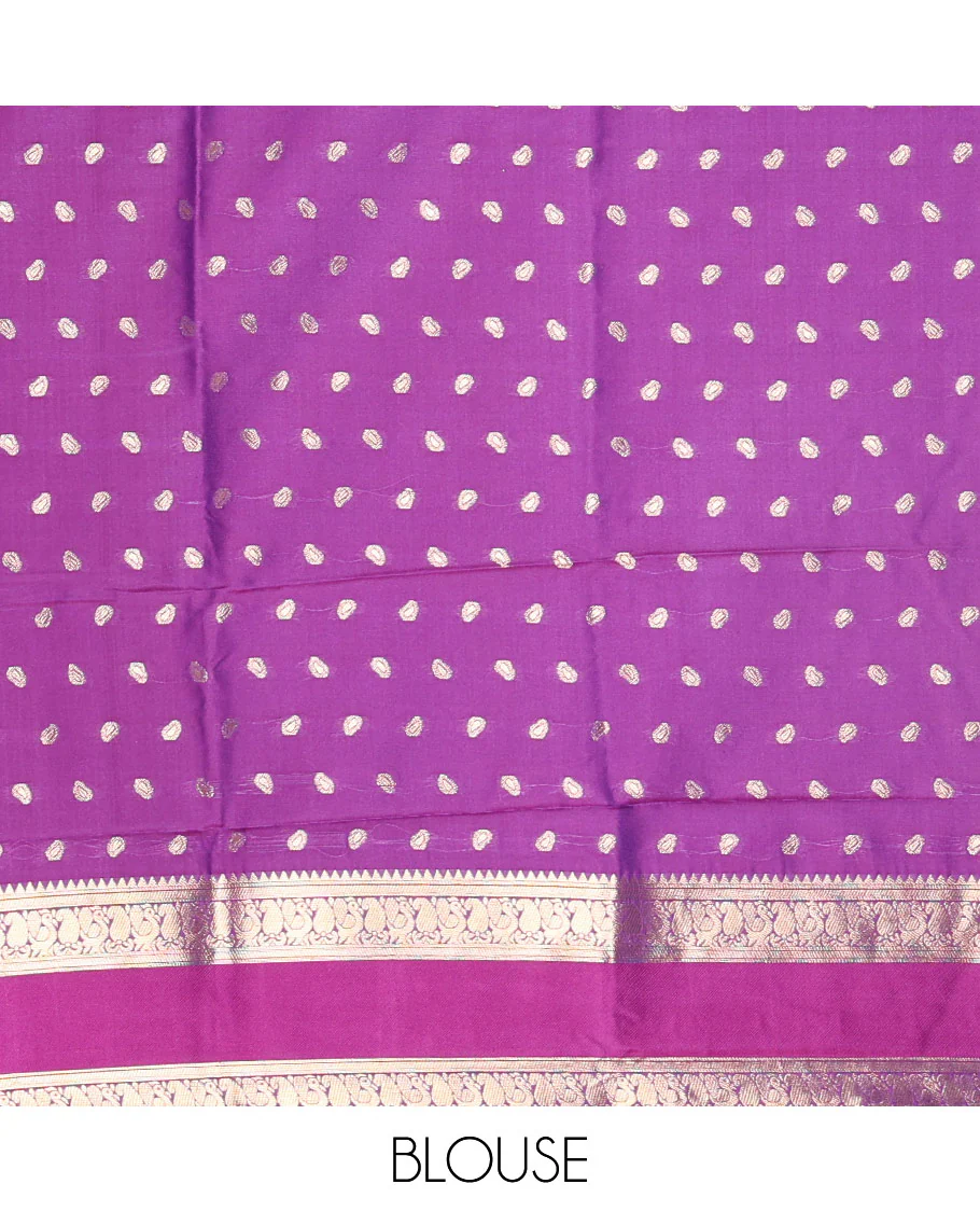 Blue zari buttas kanchi soft silk saree, contrast manga and peacock motifs woven rettai pettu border, ogee patterned pallu, and a zari design blouse - Image 3