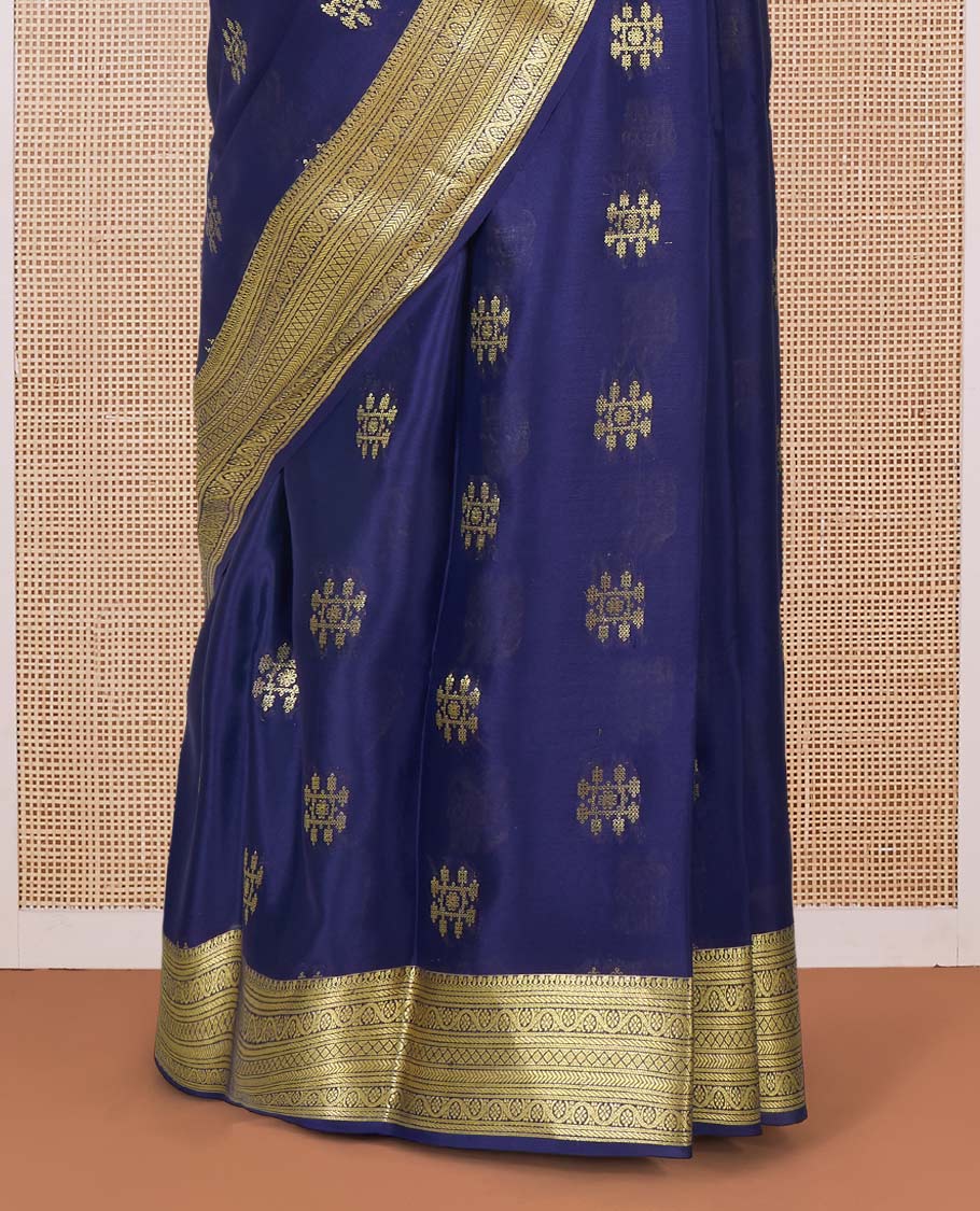Blue zari buttas Mysore silk saree, traditional zari border, and pallu of jaal design - Image 4