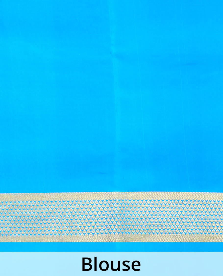 Blue zari checked Mysore silk saree, contrast jaal zari border, and zari striped pallu - Image 5