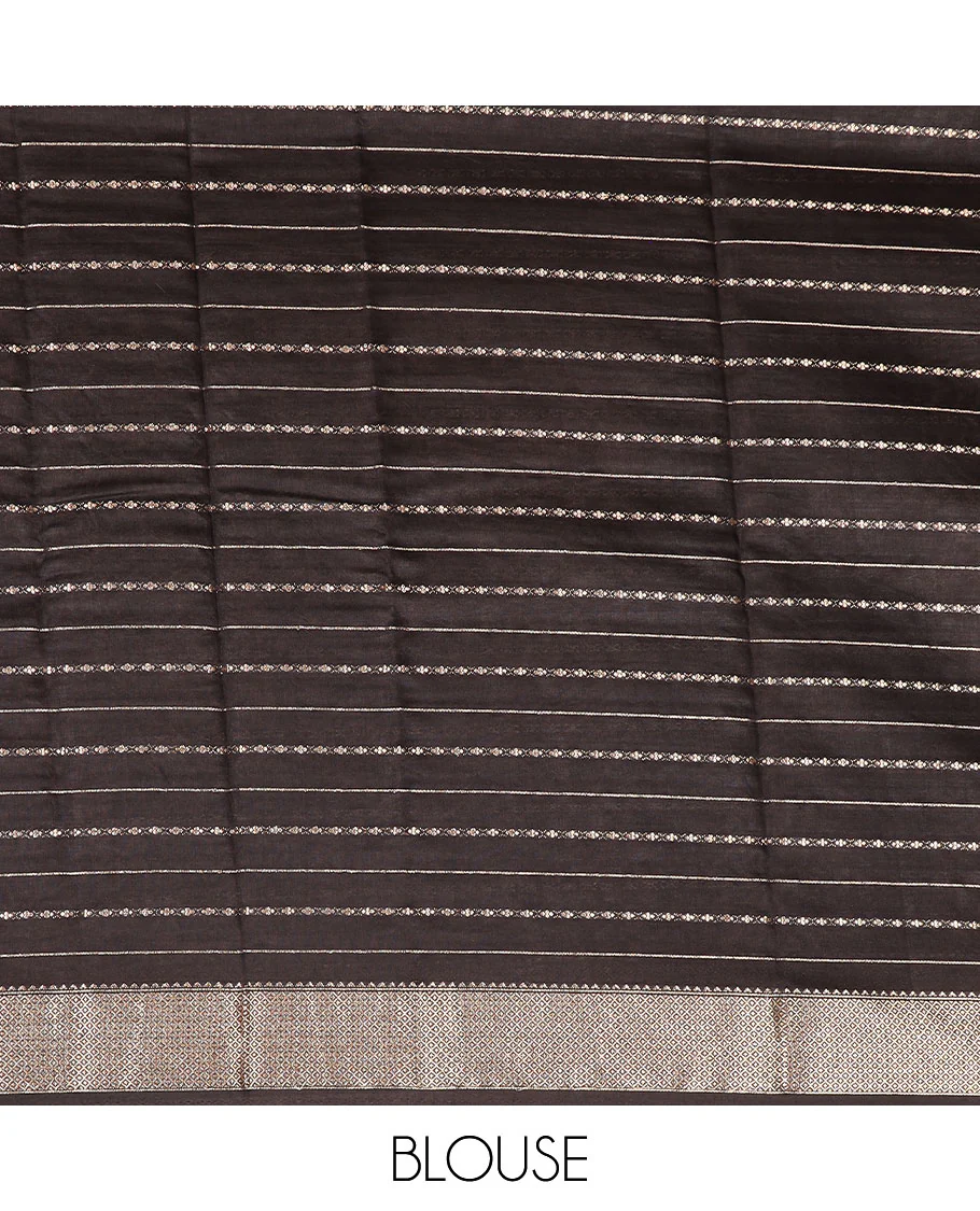 Blue zari design assam silk saree, contrast traditional zari border, and zari striped pallu - Image 3