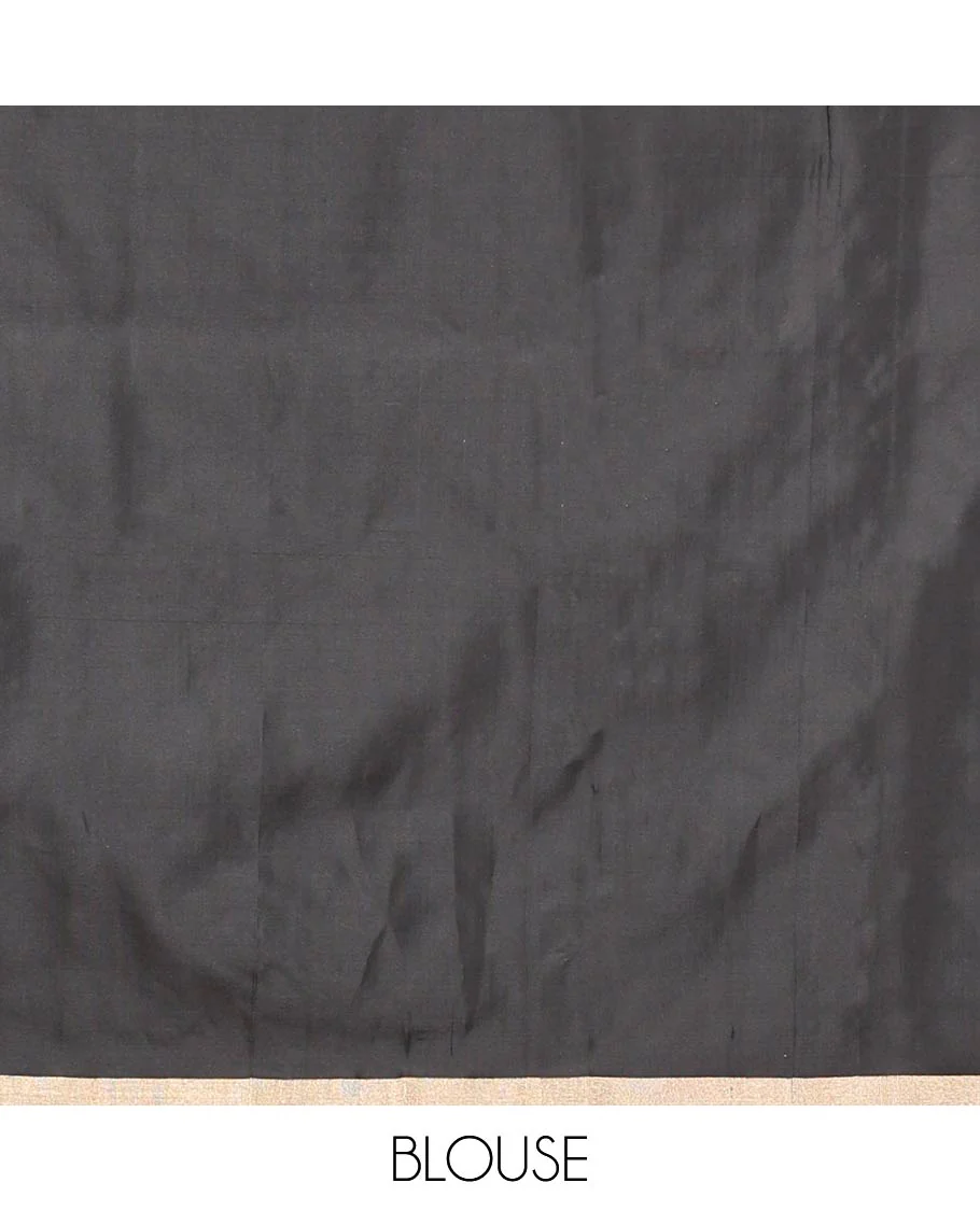 Borderless Black Mayuri Soft Silk Saree, Adorned with Thread Buttas and Mayil Designs All Over Its Body, Pallu Depicts Floral-Peacock Designs, and Paired with a Matching Blouse - Image 6