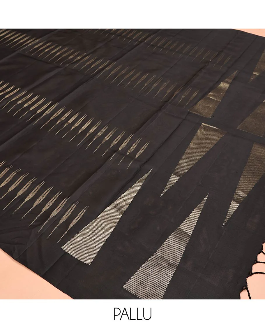 Borderless Black Mayuri Soft Silk Saree, Spotlighted with Zari Buttas All Over Its Body, Highlighted by Zari Pallu Steeped with Zari Buttas, and Paired with a Matching Blouse - Image 5