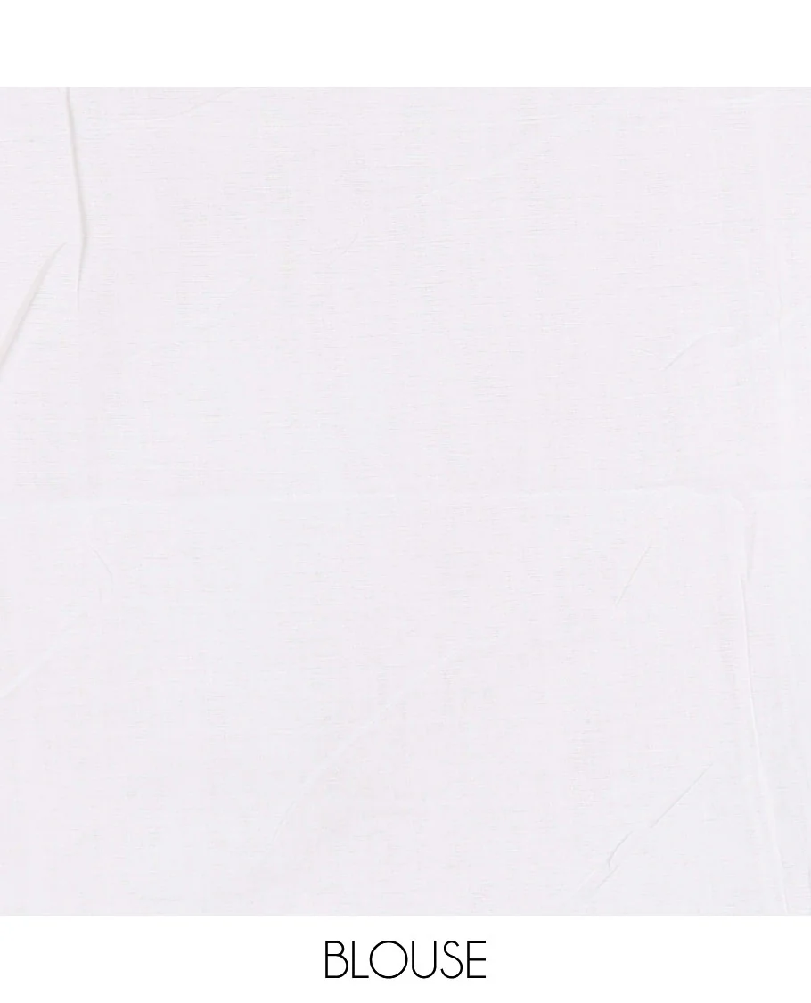 Borderless white and red floral motifs embroidered Khadi mul cotton saree with a matching plain blouse - Image 4