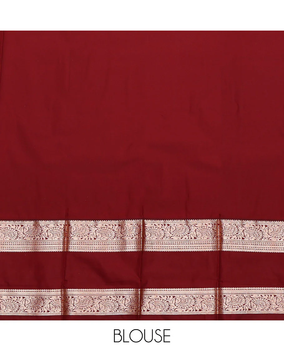Bottle Green Budget Silk Saree, Enriched with Zari Buttas All Over Its Body, Complemented by a Contrast Traditional Zari Design Rettai Pettu Border, Intricately Designed Pallu, and Paired with a Contrast Blouse - Image 4