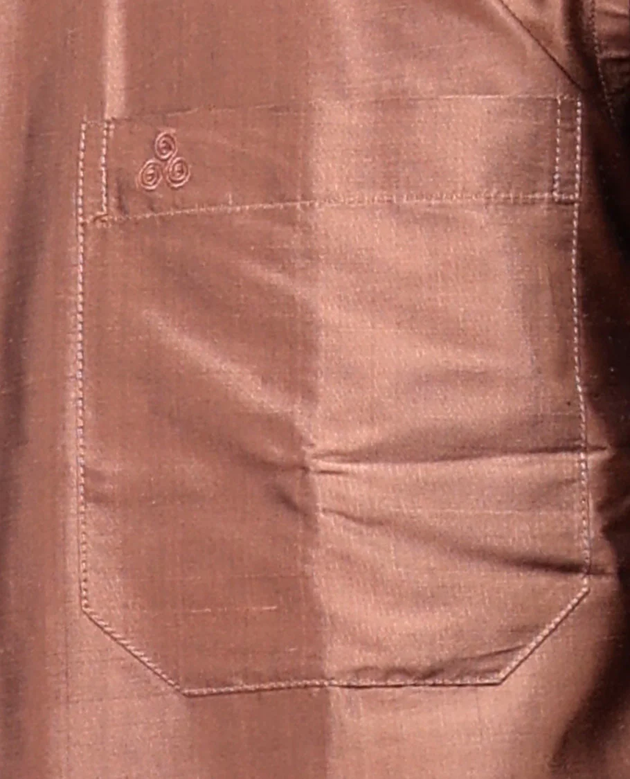 Brown color plain design half-sleeve pure-silk shirt - Image 17