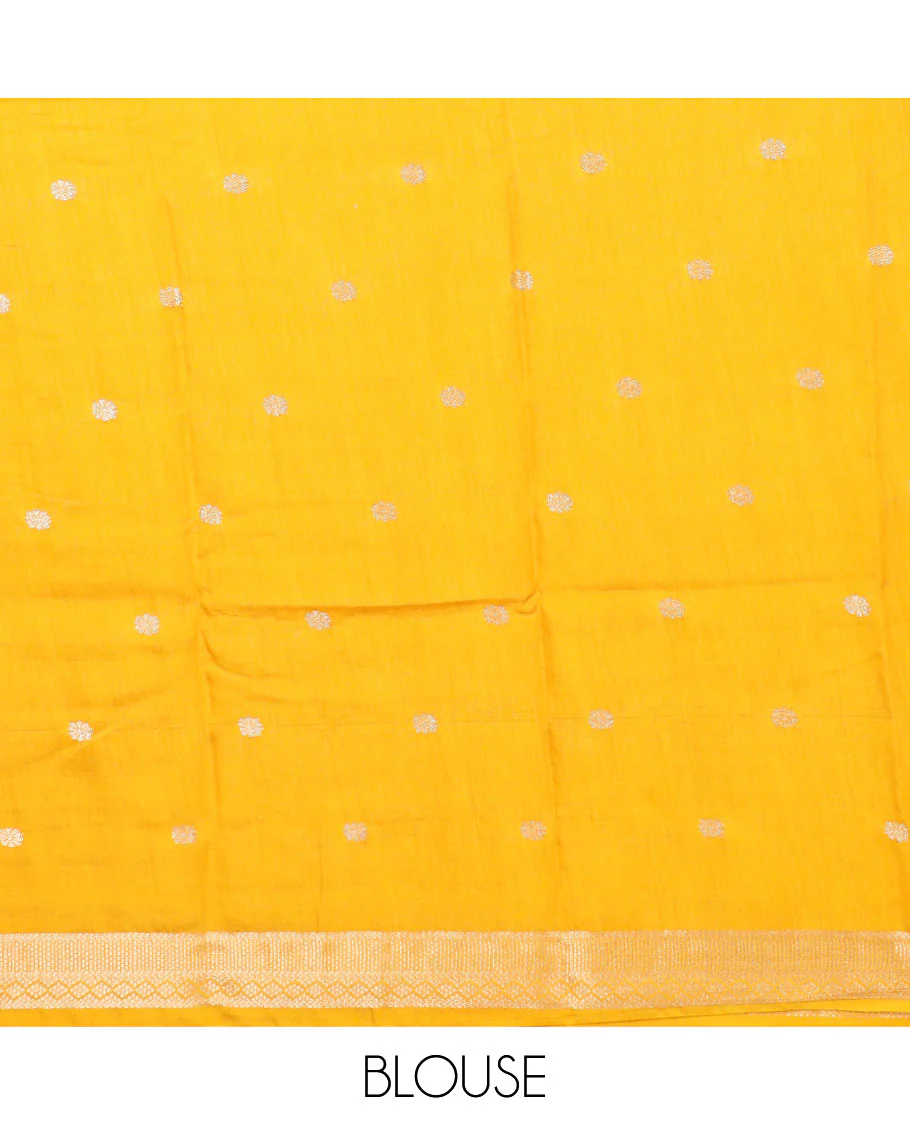 Brown floral buttas assam silk saree, contrast traditional zari border, and pallu of stripes and zari buttas - Image 3