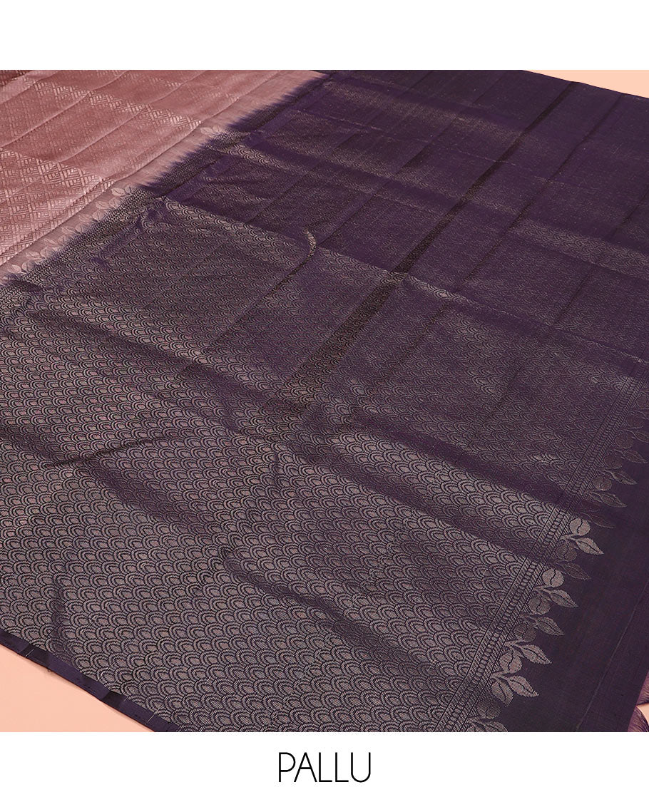Brown jacquard Mayuri soft silk saree, contrast floral-paisley design border, and contrast scallop design pallu - Image 5