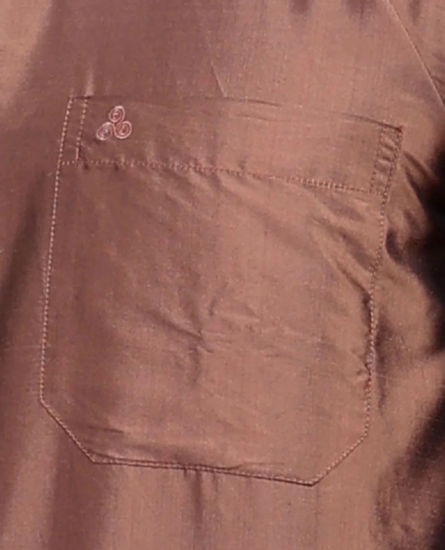 Brown plain design full-sleeve pure-silk shirt - Image 5