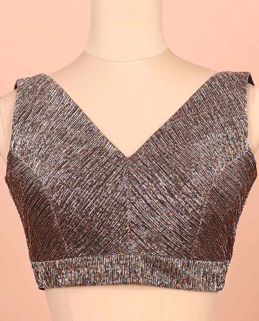 Brown Readymade Blouse Featuring a Front V-Neck, Back V-Neck, and Sleeveless - Image 3
