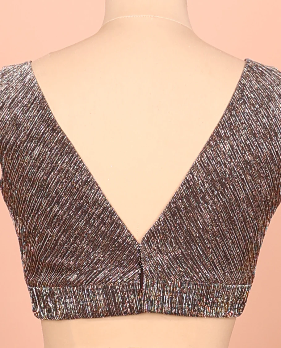 Brown Readymade Blouse Featuring a Front V-Neck, Back V-Neck, and Sleeveless - Image 4