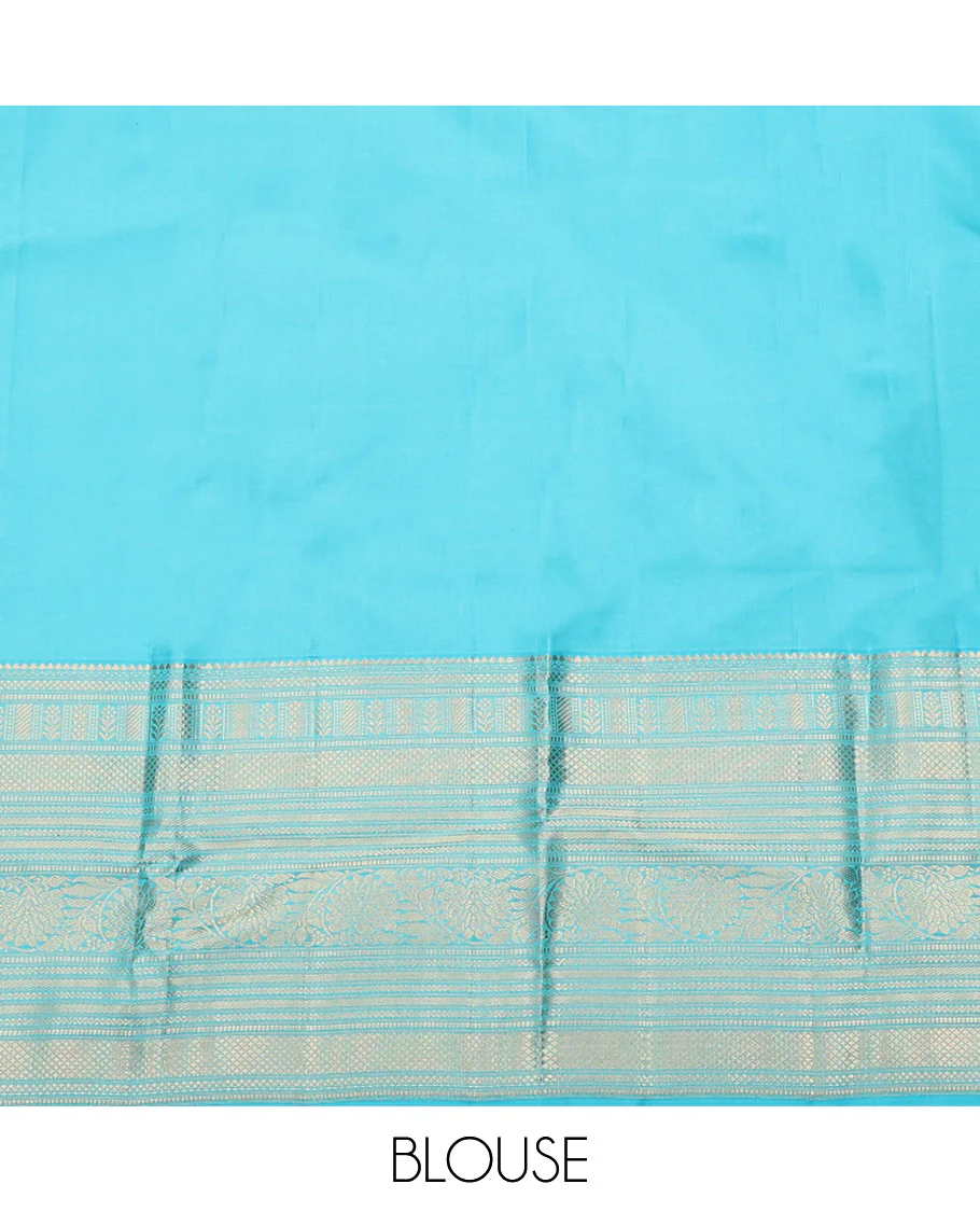 Brown Vasundhara Silk Saree, Spotlighted with Zari Buttas All Over Its Body, Complemented by a Contrast Border of Kodi Visiry Designs, a Grand Pallu, and Paired with a Contrast Blouse - Image 7