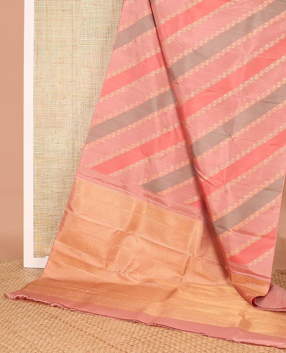 Brown zari buttas Kanchipuram designer saree, contrast vanasingari style border, and geometric patterned pallu - Image 3