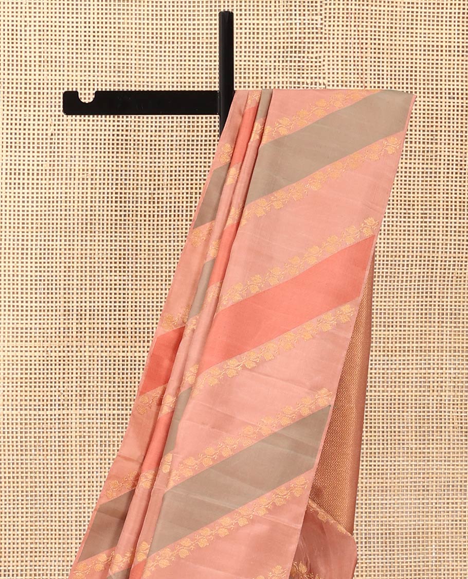 Brown zari buttas Kanchipuram designer saree, contrast vanasingari style border, and geometric patterned pallu - Image 4
