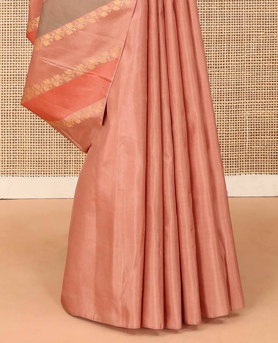Brown zari buttas Kanchipuram designer saree, contrast vanasingari style border, and geometric patterned pallu - Image 5