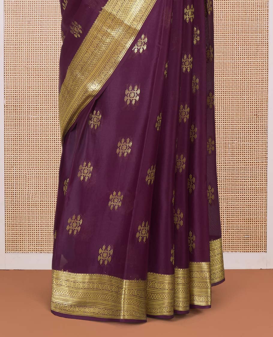 Maroon zari buttas Mysore silk saree, traditional zari border, and pallu of jaal design - Image 4
