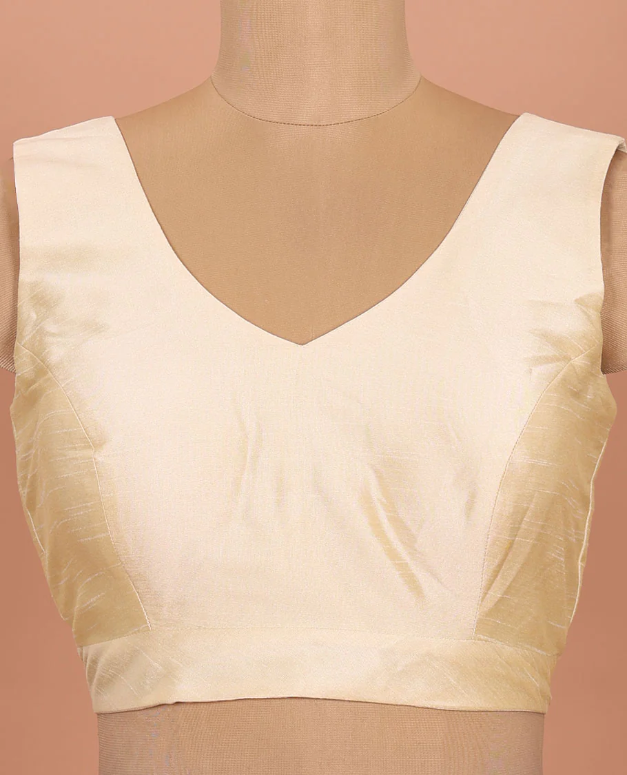 Cream plain front-back V-neck sleeveless readymade blouse - Image 3