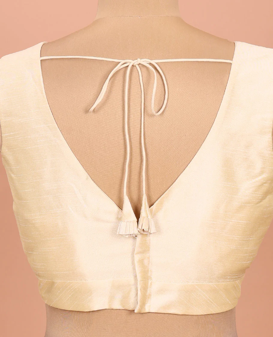 Cream plain front-back V-neck sleeveless readymade blouse - Image 4