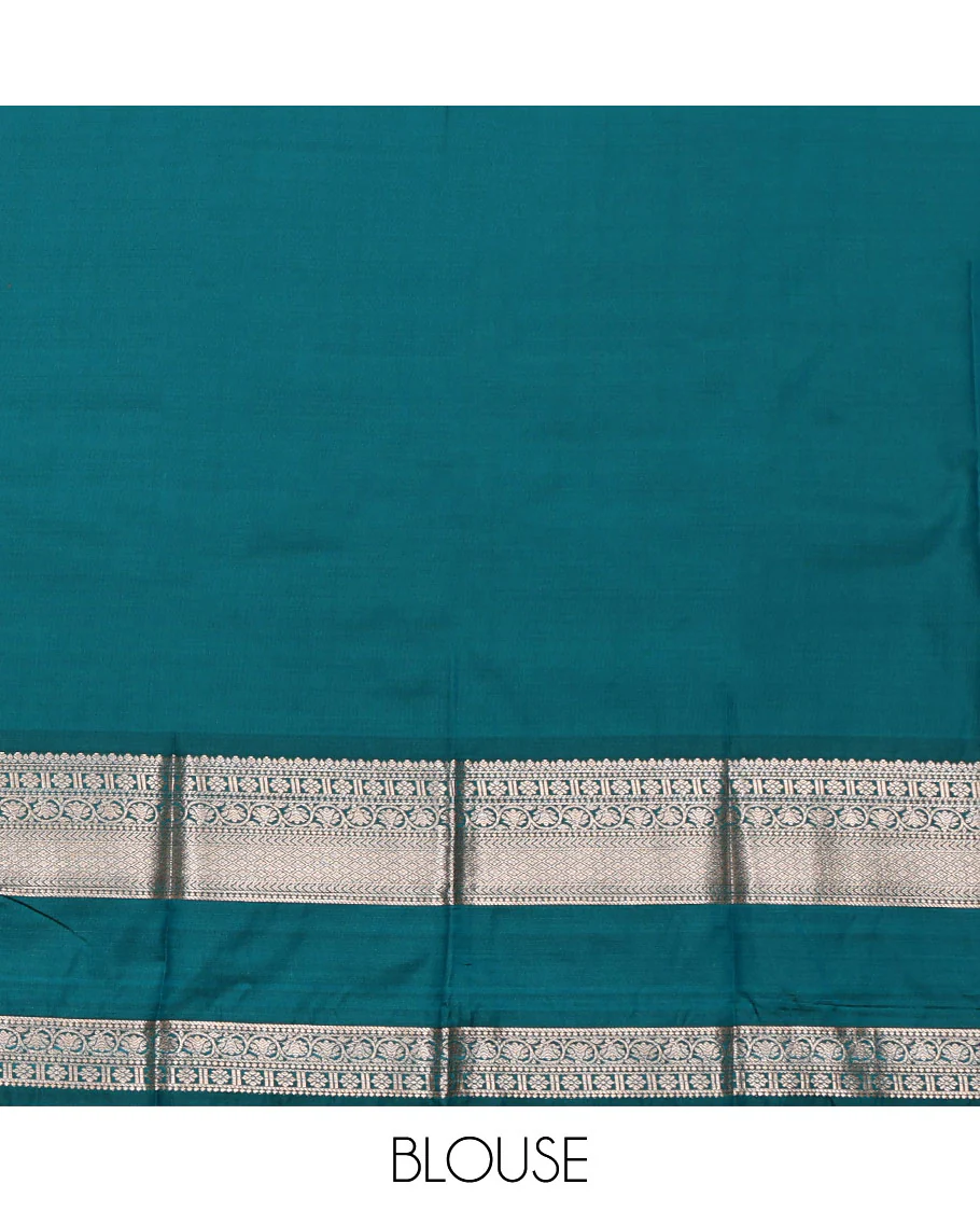 Crimson Red Budget Silk Saree, Richly Detailed with Zari Buttas All Over Its Body, Complemented by a Contrast Traditional Zari Design Rettai Pettu Border, Intricate Pallu, and Paired with a Contrast Blouse - Image 4