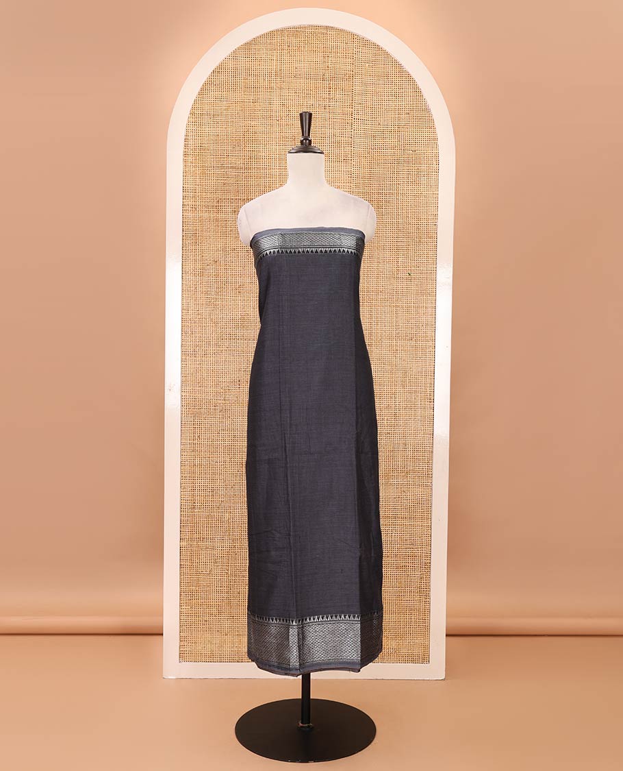 Dark grey material chudidar set,traditional zari border mercerized cotton top, matching mercerized cotton bottom & traditional border dupatta - Image 3